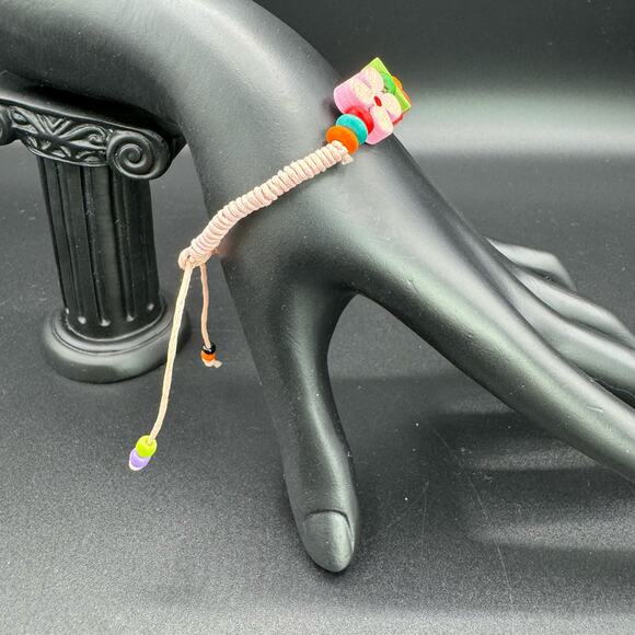 New Girls Multicolored Wood Flower Beads Adjustable Twine Friendship Bracelet - Picture 5 of 6